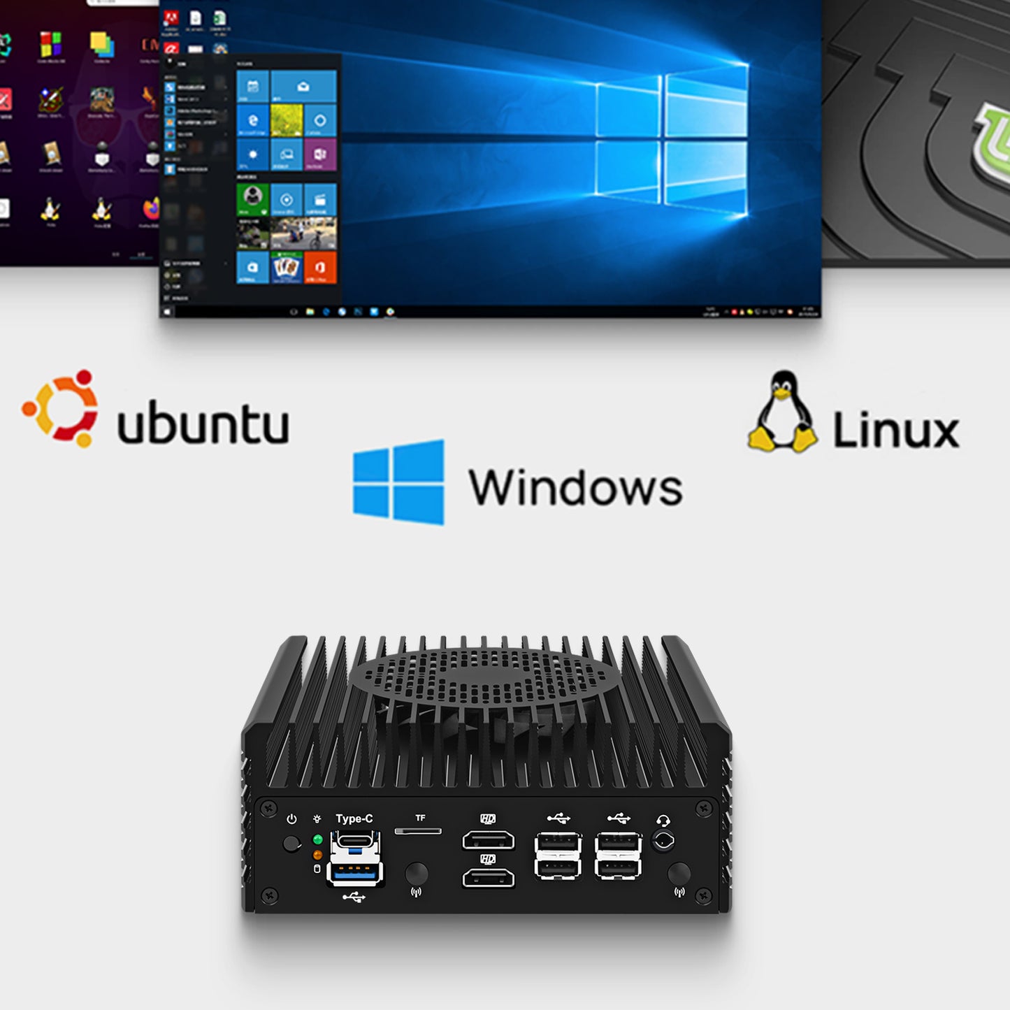 MOGINSOK Fanless Mini PC 10Gbe SFP+ Windows 11 Pro, Intel N305 (8C/8T) 32G DDR5 1TB M.2 PCIE SSD, Mini Desktop Computer Firewall Appliance Support 4K Dual HDMI/USB3.2/WIFI6 for Home/Office/Business